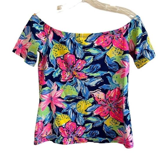 Lilly Pulitzer Keria Off The Shoulder Top Nauti Navy Capri Soleil XS - Picture 2 of 4